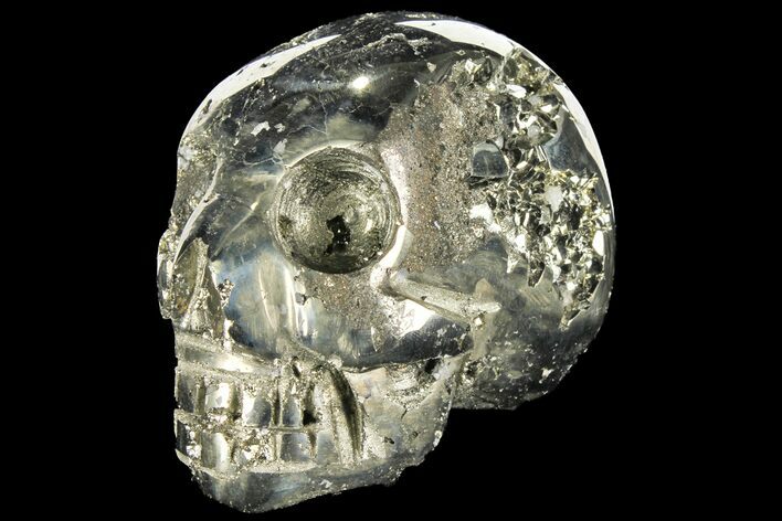 Polished Pyrite Skull With Pyritohedral Crystals #96334